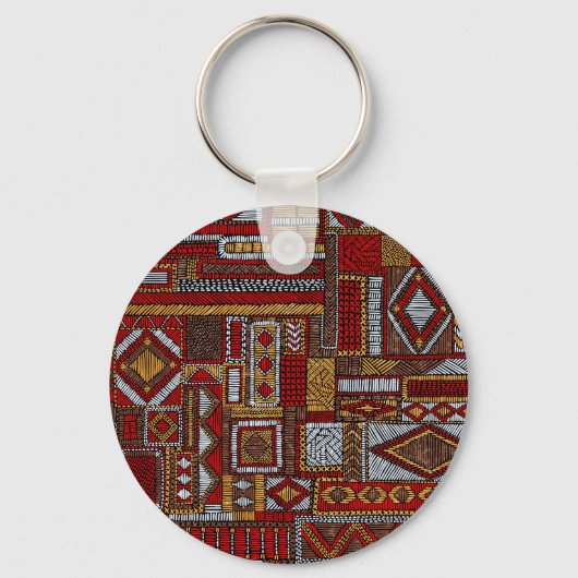 パッチワークスタイル刺繍民族プリント キーホルダー (正面)