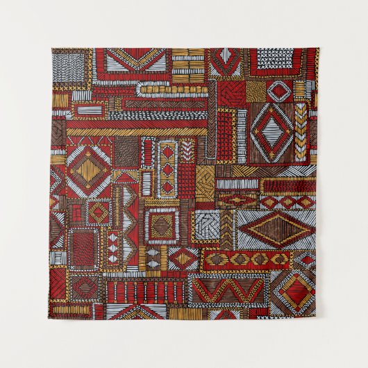 パッチワークスタイル刺繍民族プリント タペストリー (正面)