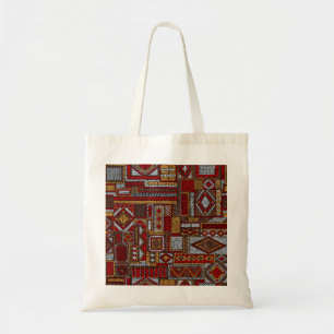 パッチワークスタイル刺繍民族プリント トートバッグ