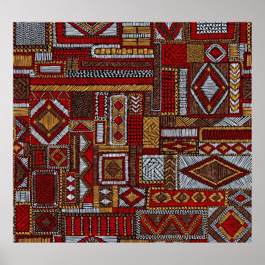 パッチワークスタイル刺繍民族プリント ポスター (正面)