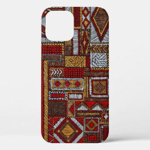 パッチワークスタイル刺繍民族プリント iPhone 12ケース