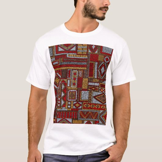 パッチワークスタイル刺繍民族プリント Tシャツ (正面)