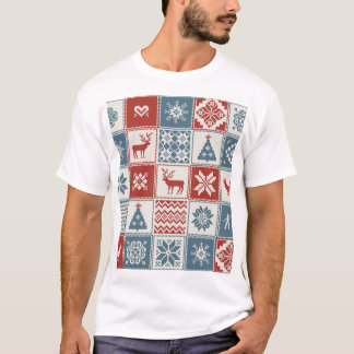 パッチワークスタイル:クリスマス装飾模様 Tシャツ