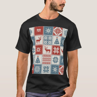 パッチワークスタイル:クリスマス装飾模様 Tシャツ