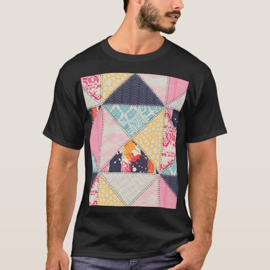 パッチワークスタイル:多彩なシームレスなデザイン。 Tシャツ (正面)