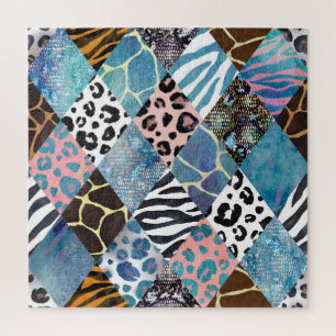 パッチワークスタイル、水色コラージュパターン。 ジグソーパズル