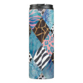 パッチワークスタイル、水色コラージュパターン。 タンブラー (裏面)