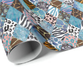 パッチワークスタイル、水色コラージュパターン。 ラッピングペーパー (ロールコーナー)