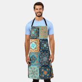 パッチワークスタイル:装飾正方形オーナメント エプロン (着用した状態)