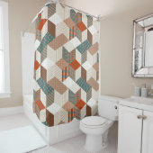 パッチワークスターズヴィンテージブラウングリーン シャワーカーテン (インサイチュ)