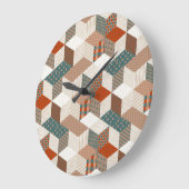 パッチワークスターズヴィンテージブラウングリーン ラージ壁時計 (傾斜)