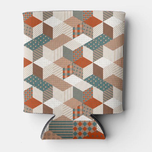 パッチワークスターズヴィンテージブラウングリーン 缶クーラー (正面)