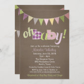 パッチワークステッチキ素朴ルトバナーベビーシャワー 招待状 (正面/裏面)