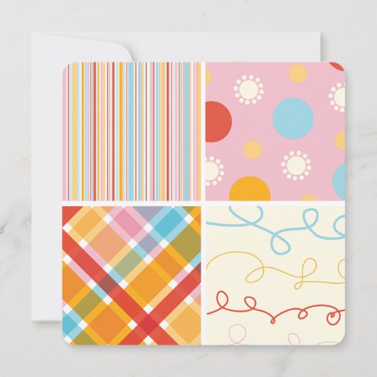 パッチワークチェック赤ちゃん女の子の誕生発表カード 案内状 (裏面)