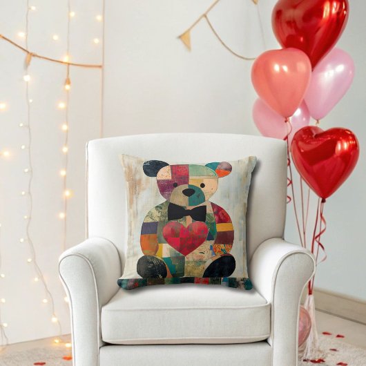 パッチワークテディベア装飾用クッション クッション