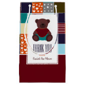 パッチワークテディベア赤ちゃんシャワーありがとう スモールペーパーバッグ (正面)