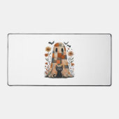 パッチワークハロウィン幽霊と猫、レトロ不気味F デスクマット (正面)