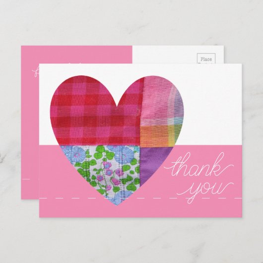 パッチワークハートありがとうポストカードのカスタマイズ ポストカード (正面/裏面)