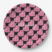 パッチワークハートブラック紙プレート ペーパープレート (正面)