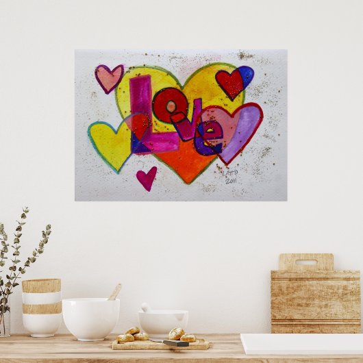 パッチワークハートラブアー絵画トのポスタープリント ポスター (キッチン)