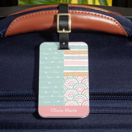 パッチワークハートレインボーパステルキッズラゲッジタグ ラゲッジタグ (正面インサイチュ2)