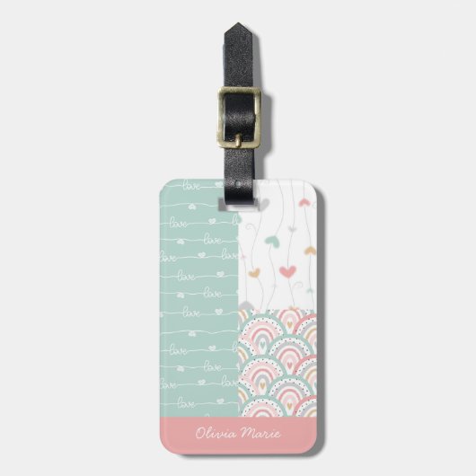 パッチワークハートレインボーパステルキッズラゲッジタグ ラゲッジタグ (正面縦)