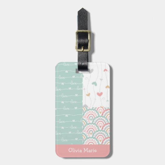 パッチワークハートレインボーパステルキッズラゲッジタグ ラゲッジタグ (正面縦)