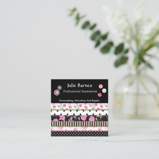 パッチワークバラストライプ水玉模様シームレススクア スクエア名刺 (スタンド正面)