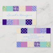 パッチワークパターンの正方形-紫、黄、青 名刺 (正面/裏面)