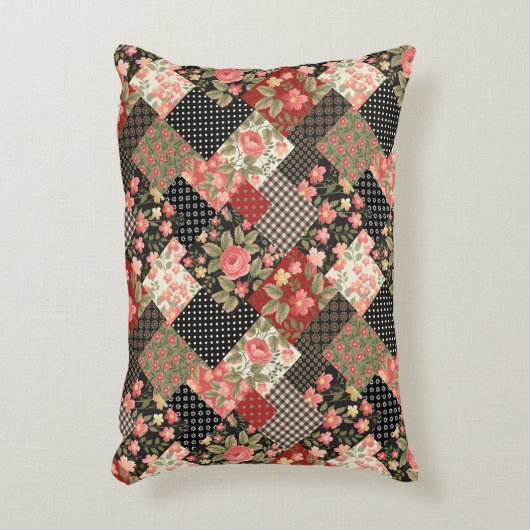 パッチワークパターンフラワーズ水玉模様幾何学模様 アクセントクッション (正面(垂直))