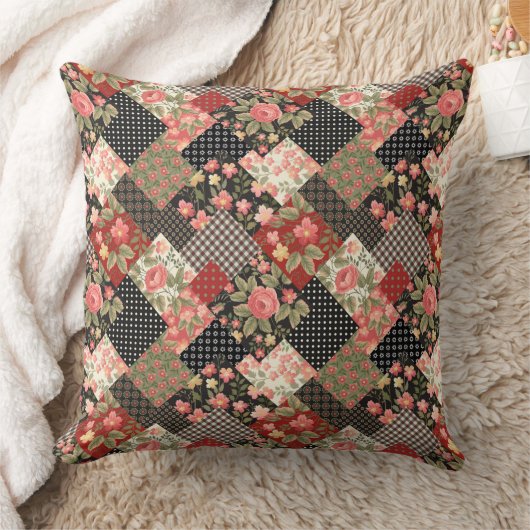パッチワークパターンフラワーズ水玉模様幾何学模様 クッション (ブランケット)