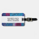 パッチワークパターン、パッチワークの背景、青 ラゲッジタグ (正面横)