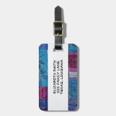 パッチワークパターン、パッチワークの背景、青 ラゲッジタグ (正面縦)