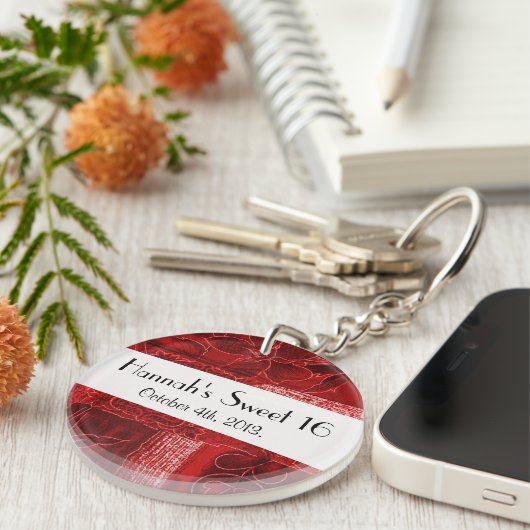 パッチワークパターン、パッチワーク背景、甘い16 キーホルダー (正面右)