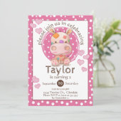 パッチワークヒッポチャイルドズピンク誕生日 招待状 (スタンド正面)