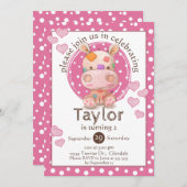 パッチワークヒッポチャイルドズピンク誕生日 招待状 (正面/裏面)