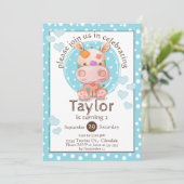 パッチワークヒッポチャイルドズブルー誕生日 招待状 (スタンド正面)