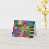 「パッチワークファーム」(油パステルとペン) カード (黄色い花)