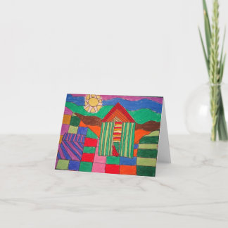 「パッチワークファーム」(油パステルとペン) カード