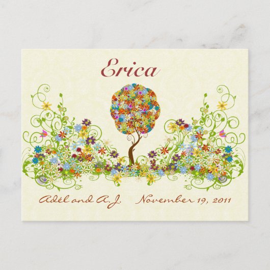 パッチワークフラワーラブツリーサンキューポストカード ポストカード (正面)