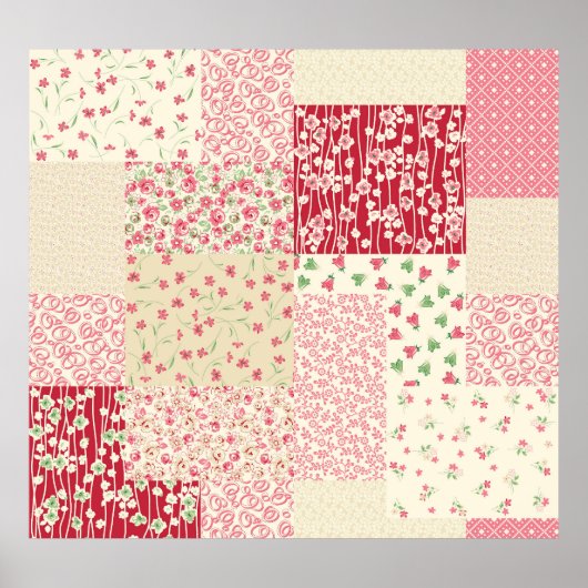 パッチワークフローラ：手書きオーナメント。 ポスター (正面)