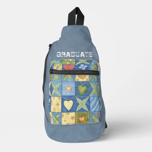 パッチワークライトブルーデニムテクスチャ スリングバッグ (正面)