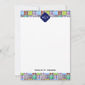 パッチワーク名門私立校風のマドラスネイビークローバーモノグラム ノートカード (正面)