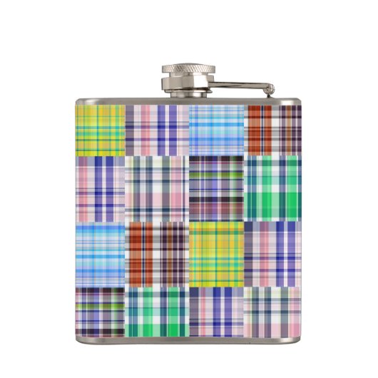 パッチワーク名門私立校風のマドラスネイビークローバーモノグラム フラスク (裏面)