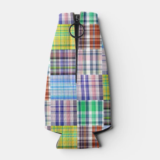 パッチワーク名門私立校風のマドラスネイビークローバーモノグラム ボトルクーラー (裏面)