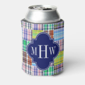 パッチワーク名門私立校風のマドラスネイビークローバーモノグラム 缶クーラー (缶裏面)