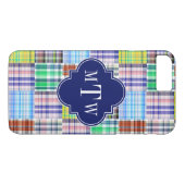 パッチワーク名門私立校風のマドラスネイビークローバーモノグラム Case-Mate iPhoneケース (裏面(横))