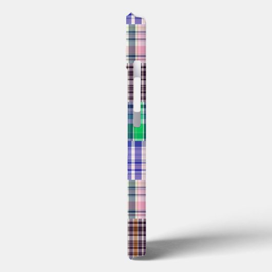 パッチワーク名門私立校風のマドラスネイビークローバーモノグラム Case-Mate iPhoneケース (裏面 / 左)