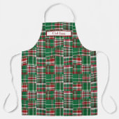パッチワーク名門私立校風のマドラス深いレッドグリーンホワイト エプロン (正面)