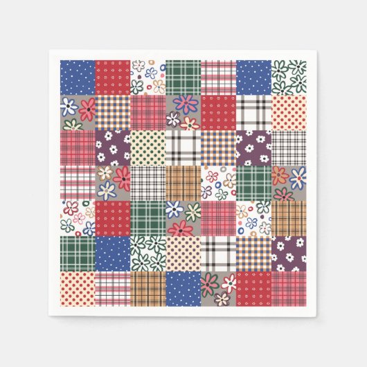 パッチワーク数々のキルト色のギンガム スタンダードカクテルナプキン (正面)